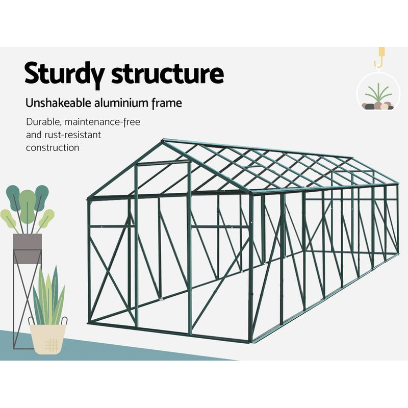 Green Fingers Greenhouse 5.1x2.44x2.1M Aluminium Polycarbonate Green House Garden Shed