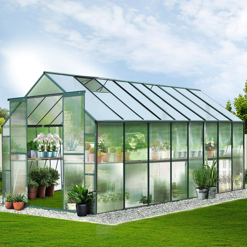 Green Fingers Greenhouse 5.1x2.44x2.1M Aluminium Polycarbonate Green House Garden Shed