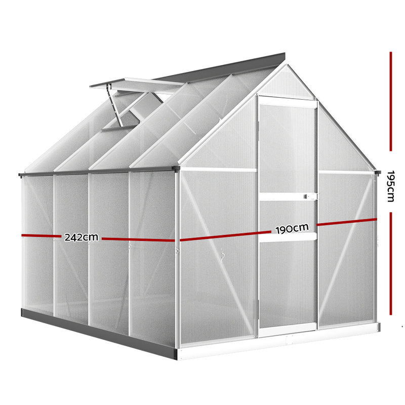 Green Fingers Greenhouse 2.42x1.9x1.95M Aluminium Polycarbonate Green House Garden Shed