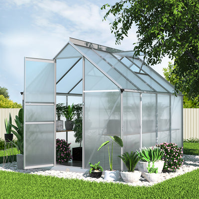 Green Fingers Greenhouse 2.42x1.9x1.95M Aluminium Polycarbonate Green House Garden Shed