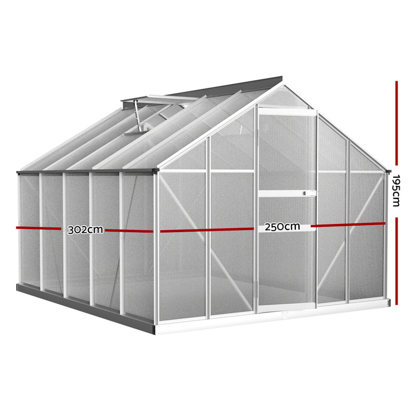 Green Fingers Greenhouse 3x2.5x1.95M Aluminium Polycarbonate Green House Garden Shed