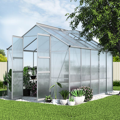 Green Fingers Greenhouse 3x2.5x2.26M Double Doors Aluminium Green House Garden Shed