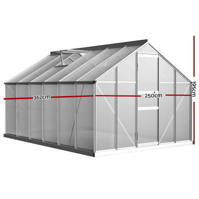 Green Fingers Greenhouse 3.6x2.5x1.95M Aluminium Polycarbonate Green House Garden Shed