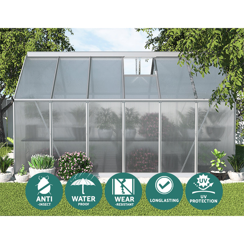 Green Fingers Greenhouse 3.6x2.5x1.95M Aluminium Polycarbonate Green House Garden Shed