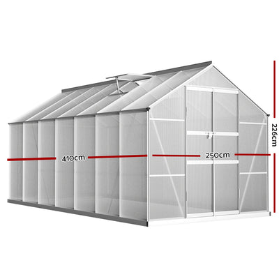 Green Fingers Greenhouse 4.1x2.5x2.26M Double Doors Aluminium Green House Garden Shed