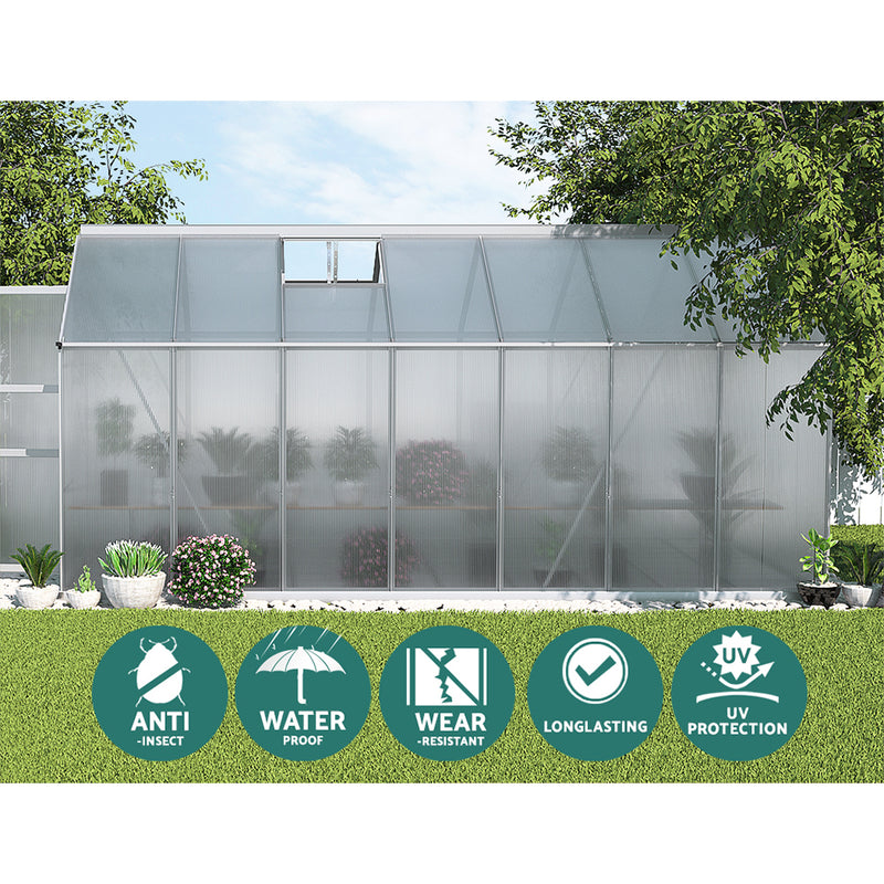 Green Fingers Greenhouse 4.1x2.5x2.26M Double Doors Aluminium Green House Garden Shed