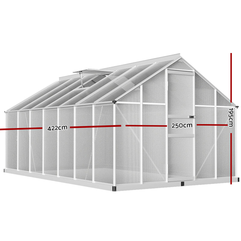 Green Fingers Greenhouse 4.2x2.5x1.95M Aluminium Polycarbonate Green House Garden Shed