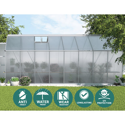 Green Fingers Greenhouse 4.7x2.5x2.26M Double Doors Aluminium Green House Garden Shed