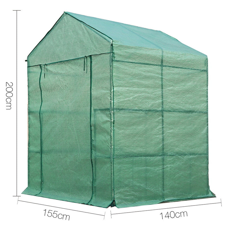 Green Fingers Greenhouse 1.4x1.55x2M Walk in Green House Tunnel Plant Garden Shed 8 Shelves