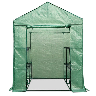 Green Fingers Greenhouse 1.4x1.55x2M Walk in Green House Tunnel Plant Garden Shed 8 Shelves