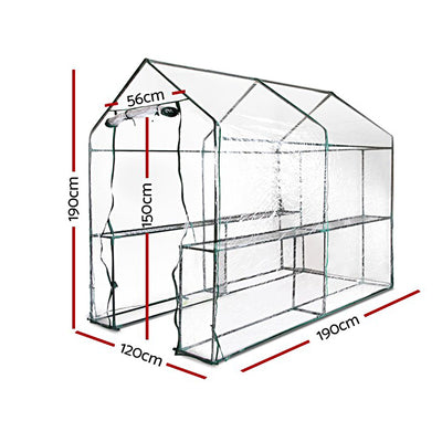 Green Fingers Greenhouse 1.2x1.9x1.9M Walk in Green House Tunnel Clear Garden Shed 4 Shelves