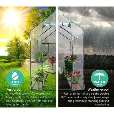 Green Fingers Greenhouse 1.2x1.9x1.9M Walk in Green House Tunnel Clear Garden Shed 4 Shelves