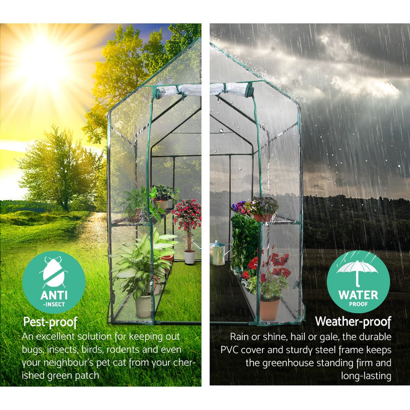 Green Fingers Greenhouse 1.2x1.9x1.9M Walk in Green House Tunnel Clear Garden Shed 4 Shelves