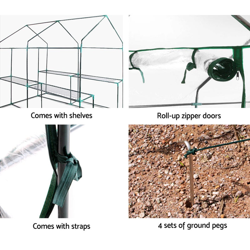 Green Fingers Greenhouse 1.2x1.9x1.9M Walk in Green House Tunnel Clear Garden Shed 4 Shelves