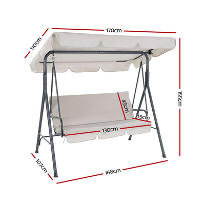 Gardeon Outdoor Swing Chair Garden Chair Bench Furniture Canopy 3 Seater Beige