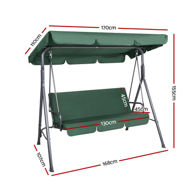 Gardeon Outdoor Swing Chair Garden Chair Bench Furniture Canopy 3 Seater Green