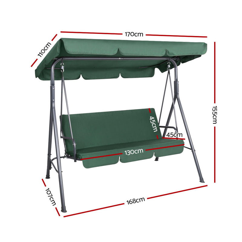 Gardeon Outdoor Swing Chair Garden Bench Furniture Canopy 3 Seater Green