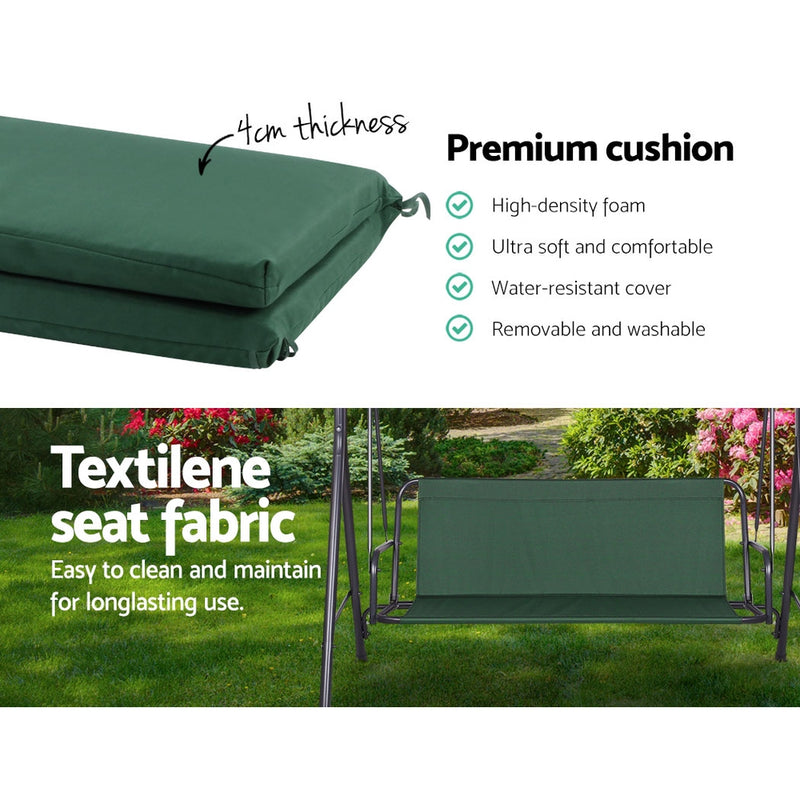 Gardeon Outdoor Swing Chair Garden Chair Bench Furniture Canopy 3 Seater Green