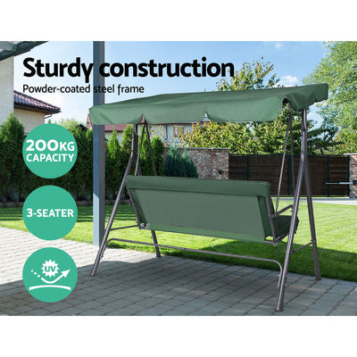 Gardeon Outdoor Swing Chair Garden Bench Furniture Canopy 3 Seater Green