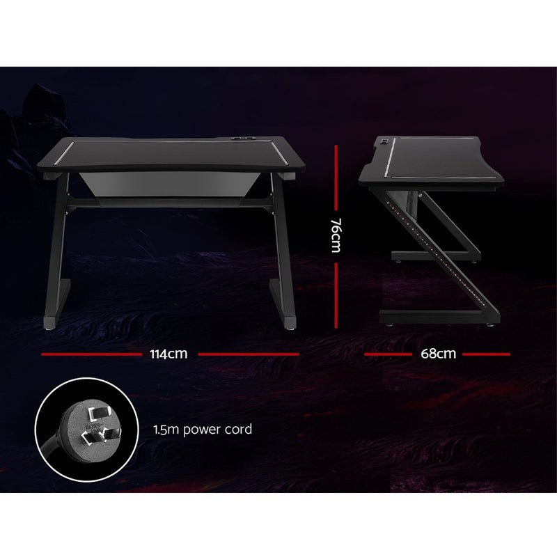 Artiss Gaming Desk Home Office Computer Carbon Fiber Style LED Racer Table