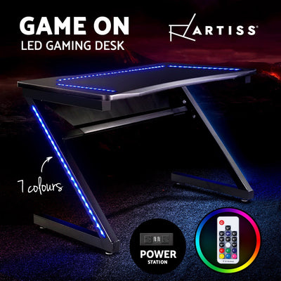 Artiss Gaming Desk Home Office Computer Carbon Fiber Style LED Racer Table