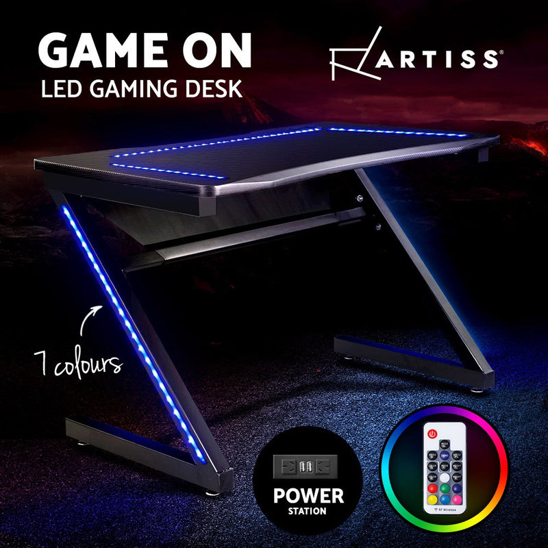 Artiss Gaming Desk Home Office Computer Carbon Fiber Style LED Racer Table