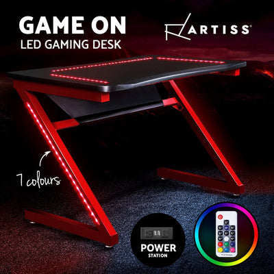 Artiss Gaming Desk Study Computer Desktop Carbon Fiber Style LED RGB Racer Table