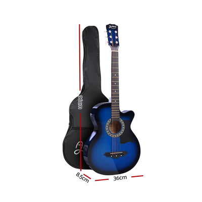 Alpha 38 Inch Acoustic Guitar Wooden Body Steel String Full Size Cutaway Blue