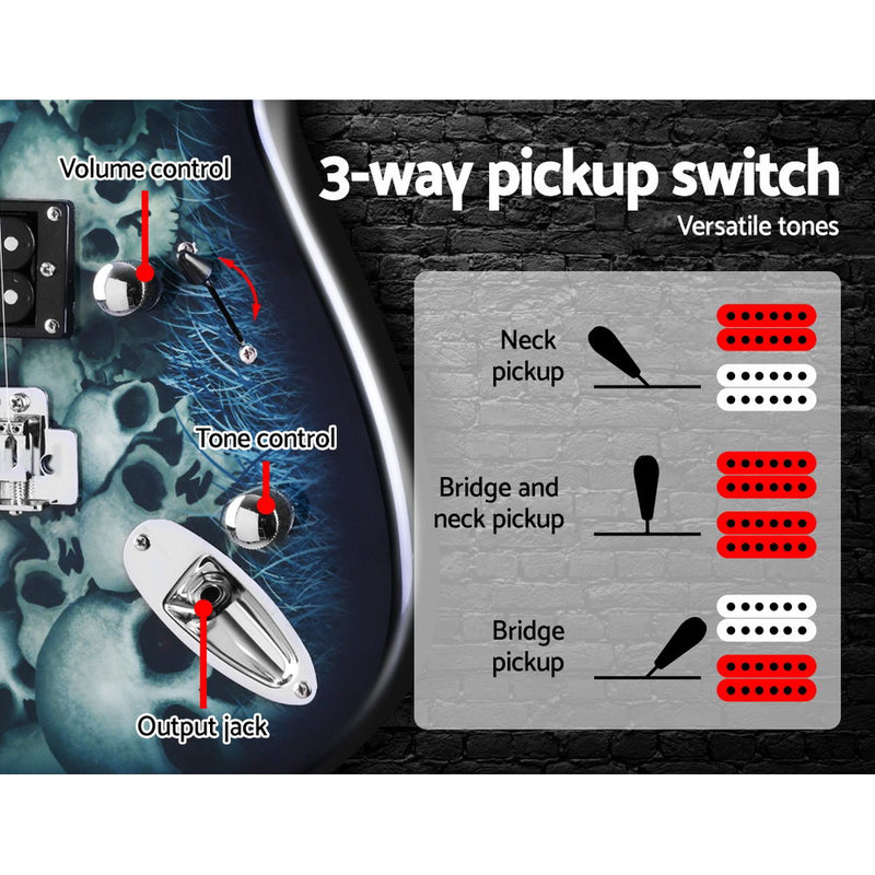 Alpha 41 Inch Electirc Guitar Humbucker Pickup Switch Full Size Skull Pattern