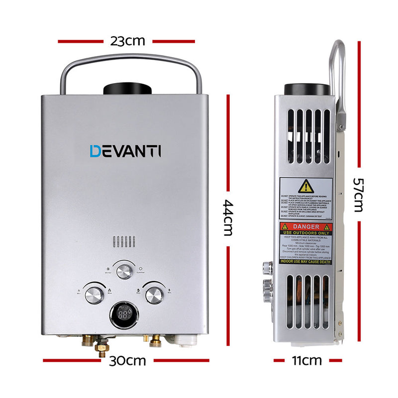 Devanti Outdoor Portable Gas Water Heater 8LPM Camping Shower Silver