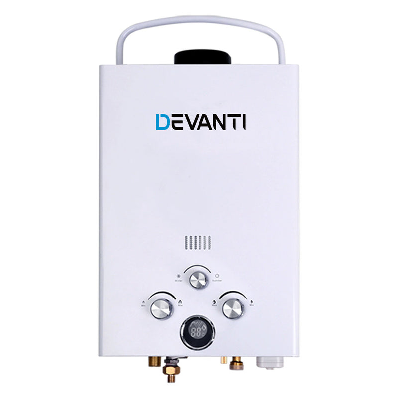 Devanti Portable Gas Hot Water Heater Outdoor Camping Shower 12V Pump White