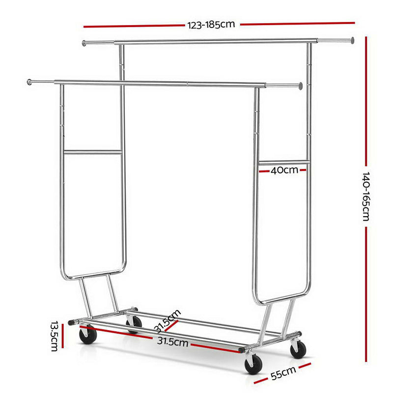 Artiss Clothes Rack Airer Double Rail Coat Stand Adjustable Hanger