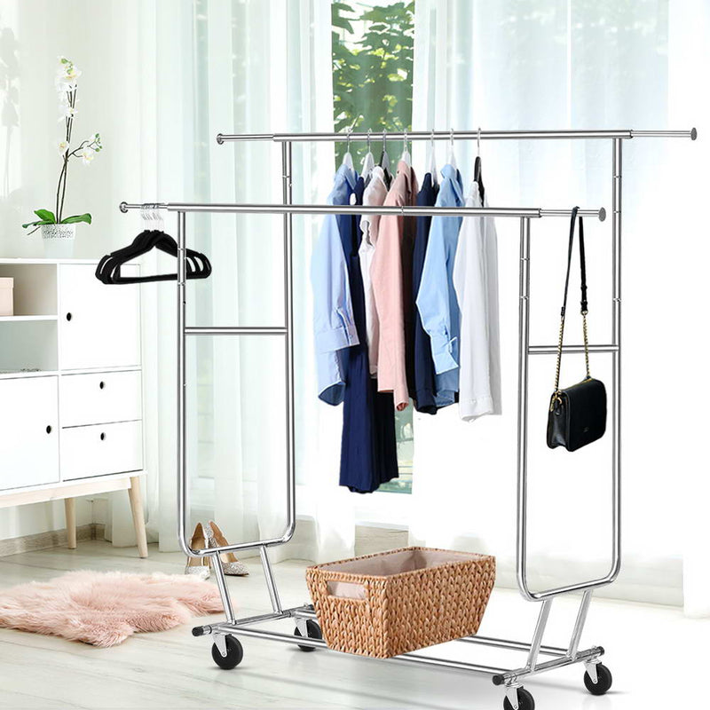 Artiss Clothes Rack Airer Double Rail Coat Stand Adjustable Hanger