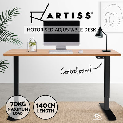 Artiss Standing Desk Adjustable Height Desk Electric Motorised Black Frame Oak Desk Top 140cm