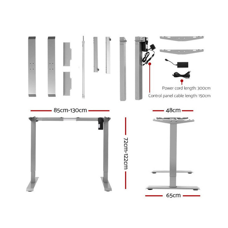 Artiss Standing Desk Adjustable Height Desk Electric Motorised Grey Frame White Desk Top 140cm