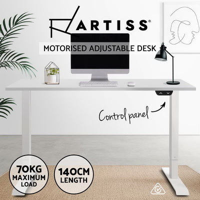 Artiss Standing Desk Adjustable Height Desk Electric Motorised Grey Frame Oak Desk Top 140cm