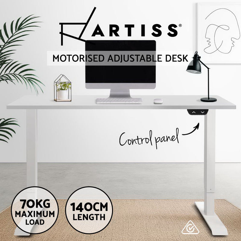 Artiss Standing Desk Adjustable Height Desk Electric Motorised Grey Frame Oak Desk Top 140cm