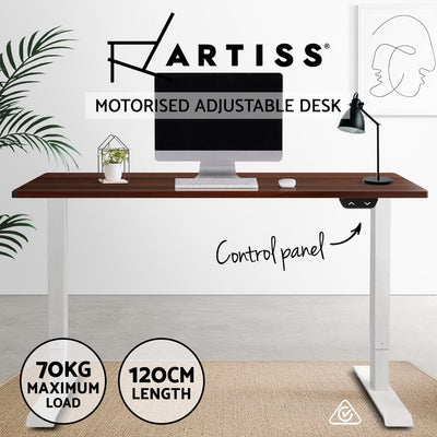 Artiss Standing Desk Adjustable Height Desk Electric Motorised White Frame Walnut Desk Top 120cm