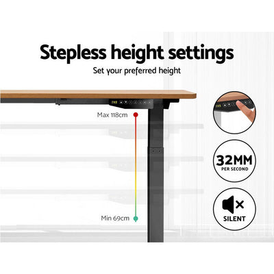 Artiss Standing Desk Adjustable Height Desk Dual Motor Electric Black Frame Oak Desk Top 120cm