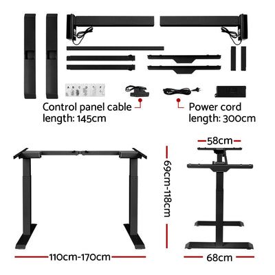 Artiss Standing Desk Adjustable Height Desk Dual Motor Electric Black Frame White Desk Top 120cm