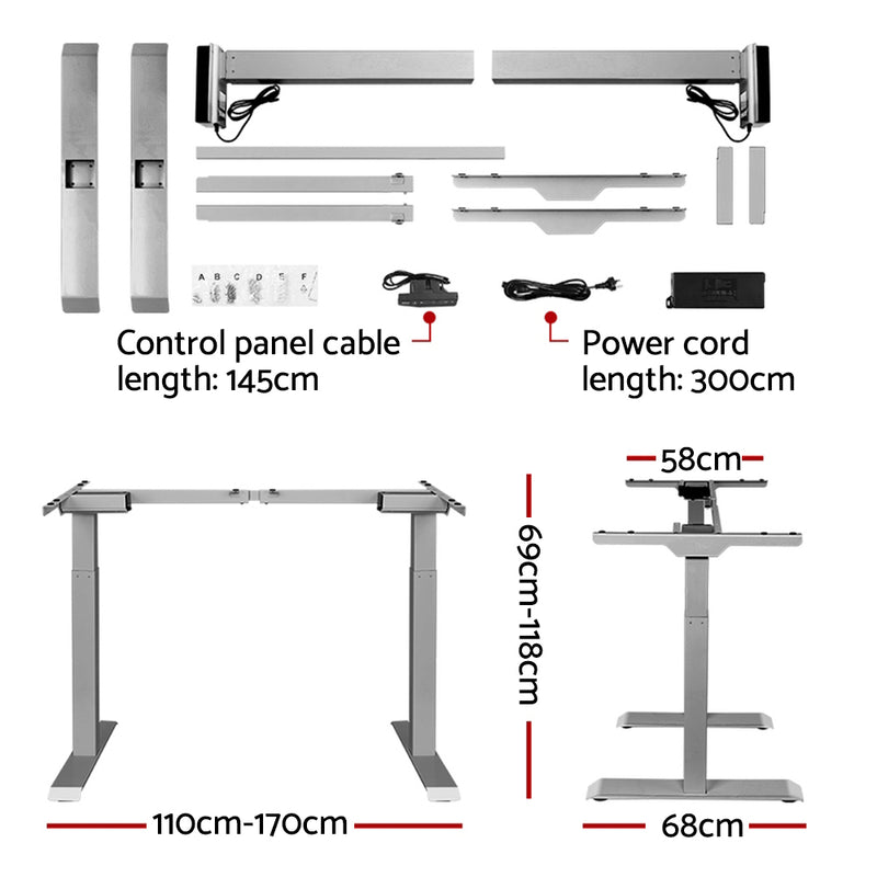 Artiss Standing Desk Adjustable Height Desk Dual Motor Electric Grey Frame Black Desk Top 140cm