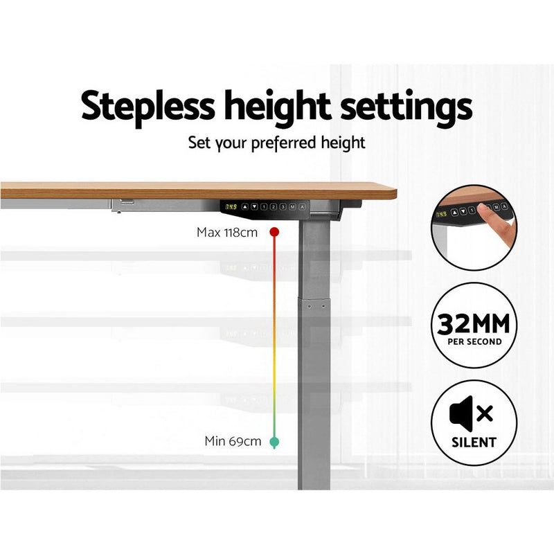 Artiss Standing Desk Adjustable Height Desk Dual Motor Electric Grey Frame Oak Desk Top 140cm