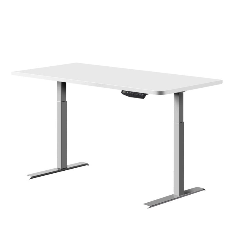 Artiss Standing Desk Adjustable Height Desk Dual Motor Electric Grey Frame White Desk Top 140cm