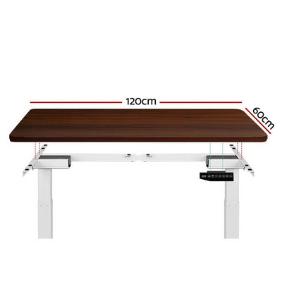 Artiss Standing Desk Adjustable Height Desk Dual Motor Electric White Frame Walnut Desk Top 120cm