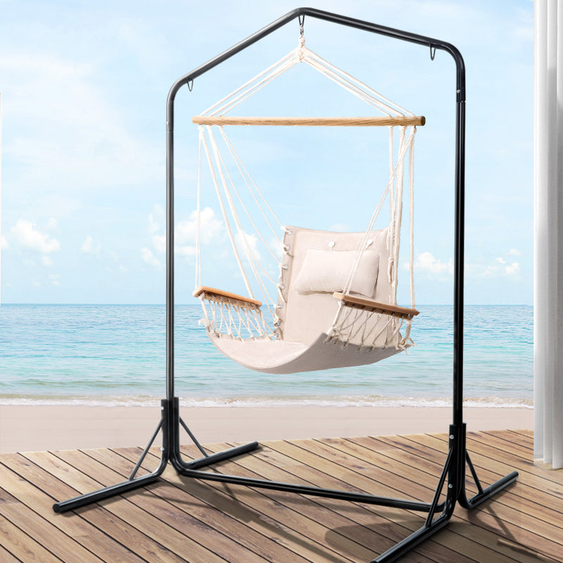 Gardeon Outdoor Hammock Chair with Stand Swing Hanging Hammock Garden Grey