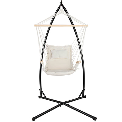 Gardeon Hammock Chair with Steel Stand Armrest Outdoor Hanging Cream