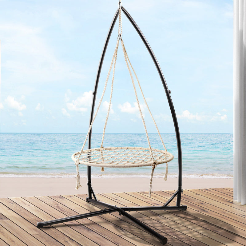 Gardeon Hammock Chair Nest Web Outdoor Swing with Steel Stand 100cm