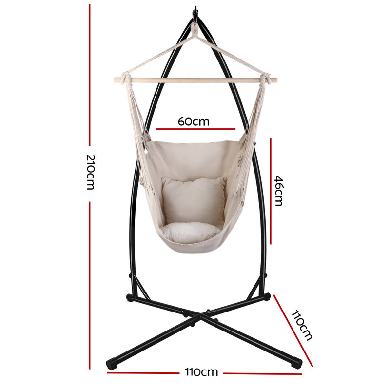 Gardeon Hammock Chair Outdoor Camping Hanging with Steel Stand Cream