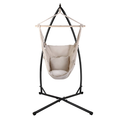 Gardeon Hammock Chair Outdoor Camping Hanging with Steel Stand Cream