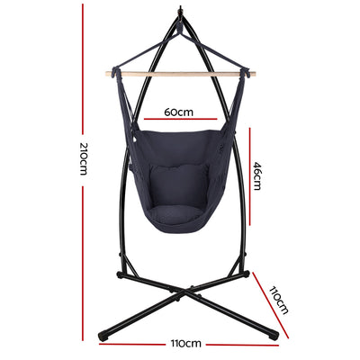 Gardeon Hammock Chair Outdoor Camping Hanging with Steel Stand Grey